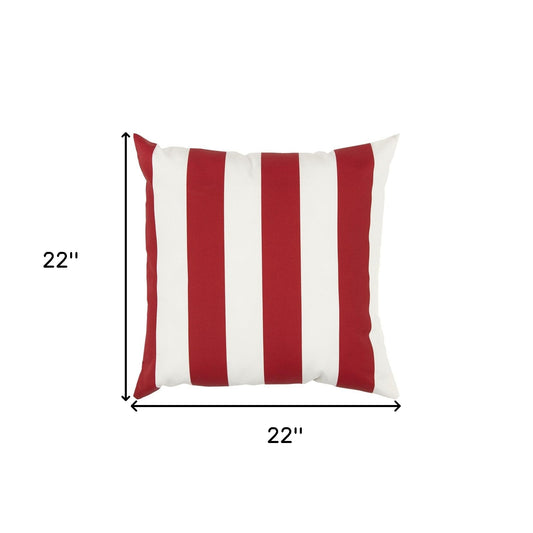 22" Red and White Striped Indoor Outdoor Throw Pillow