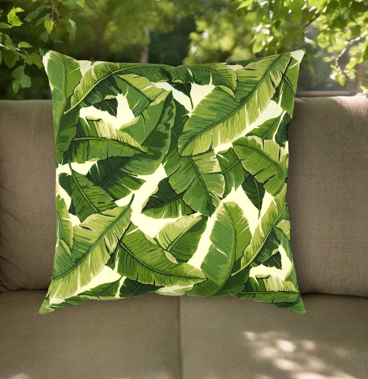 22" Green and White Tropical Indoor Outdoor Throw Pillow