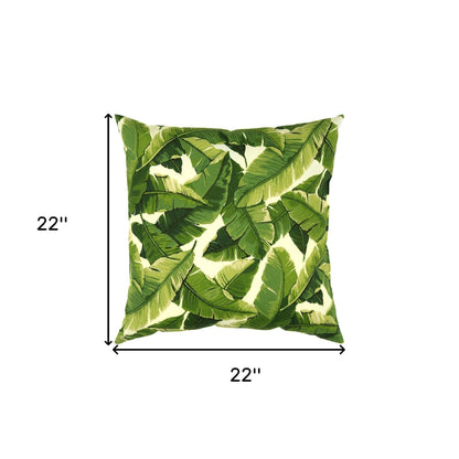 22" Green and White Tropical Indoor Outdoor Throw Pillow