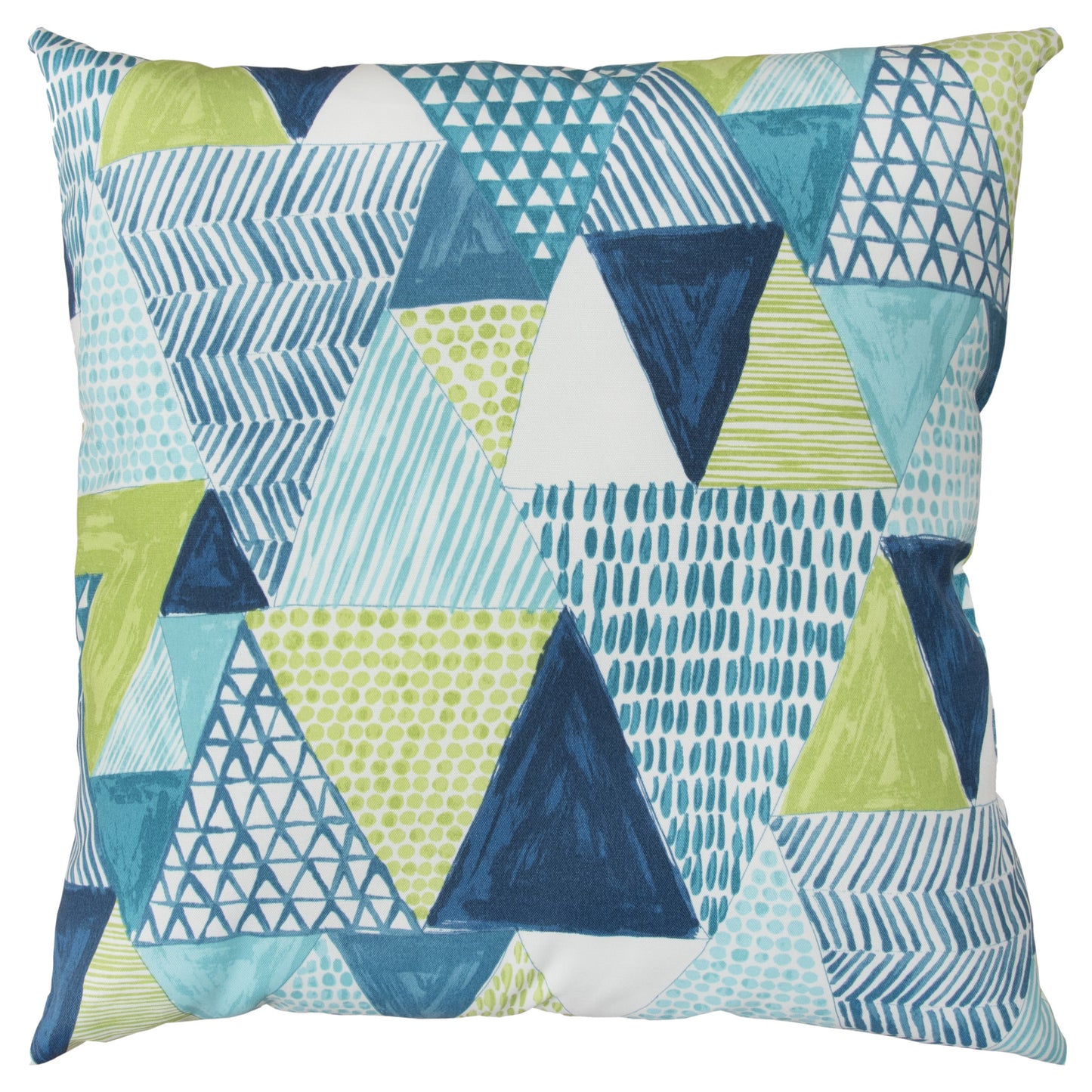 22" Aqua Green and White Patchwork Indoor Outdoor Throw Pillow