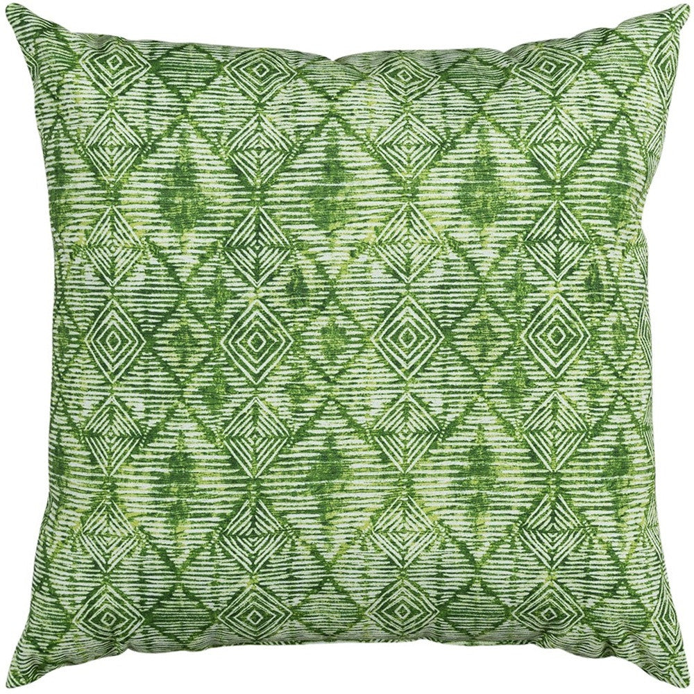 22" Green Ikat Diamond Indoor Outdoor Throw Pillow