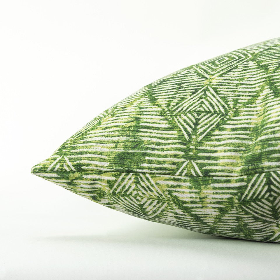 22" Green Ikat Diamond Indoor Outdoor Throw Pillow