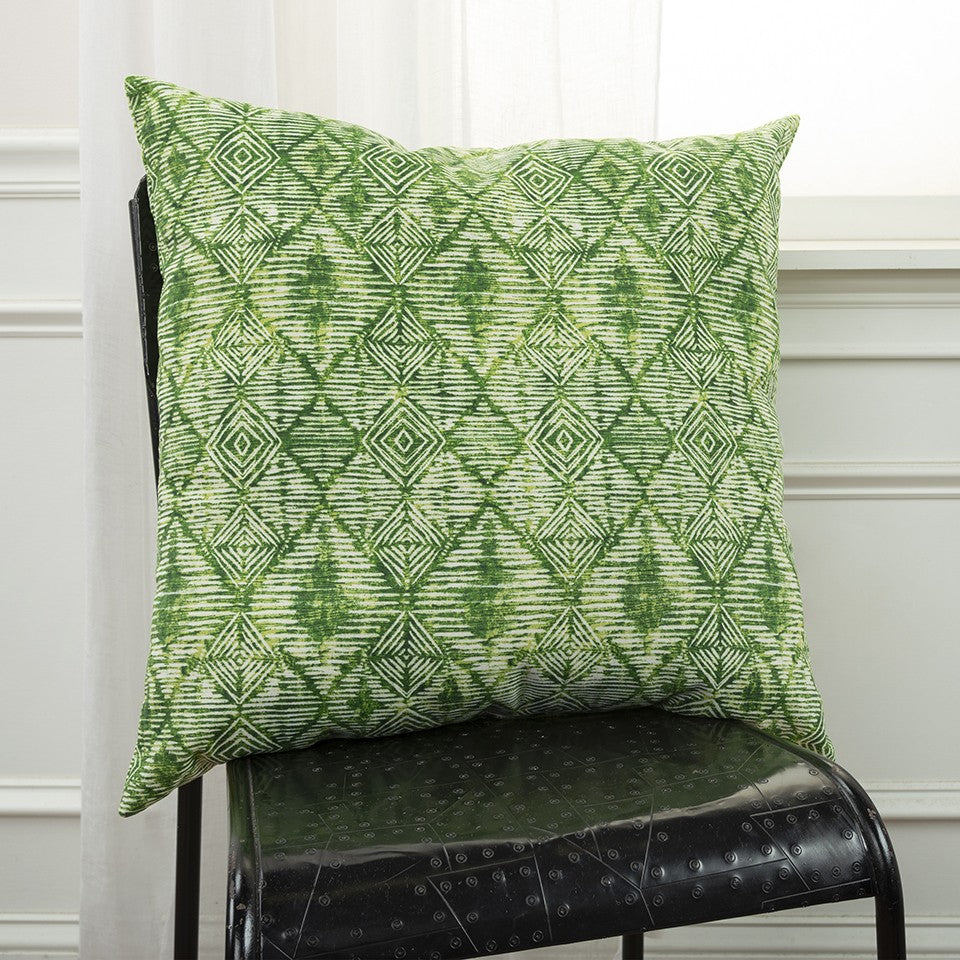 22" Green Ikat Diamond Indoor Outdoor Throw Pillow