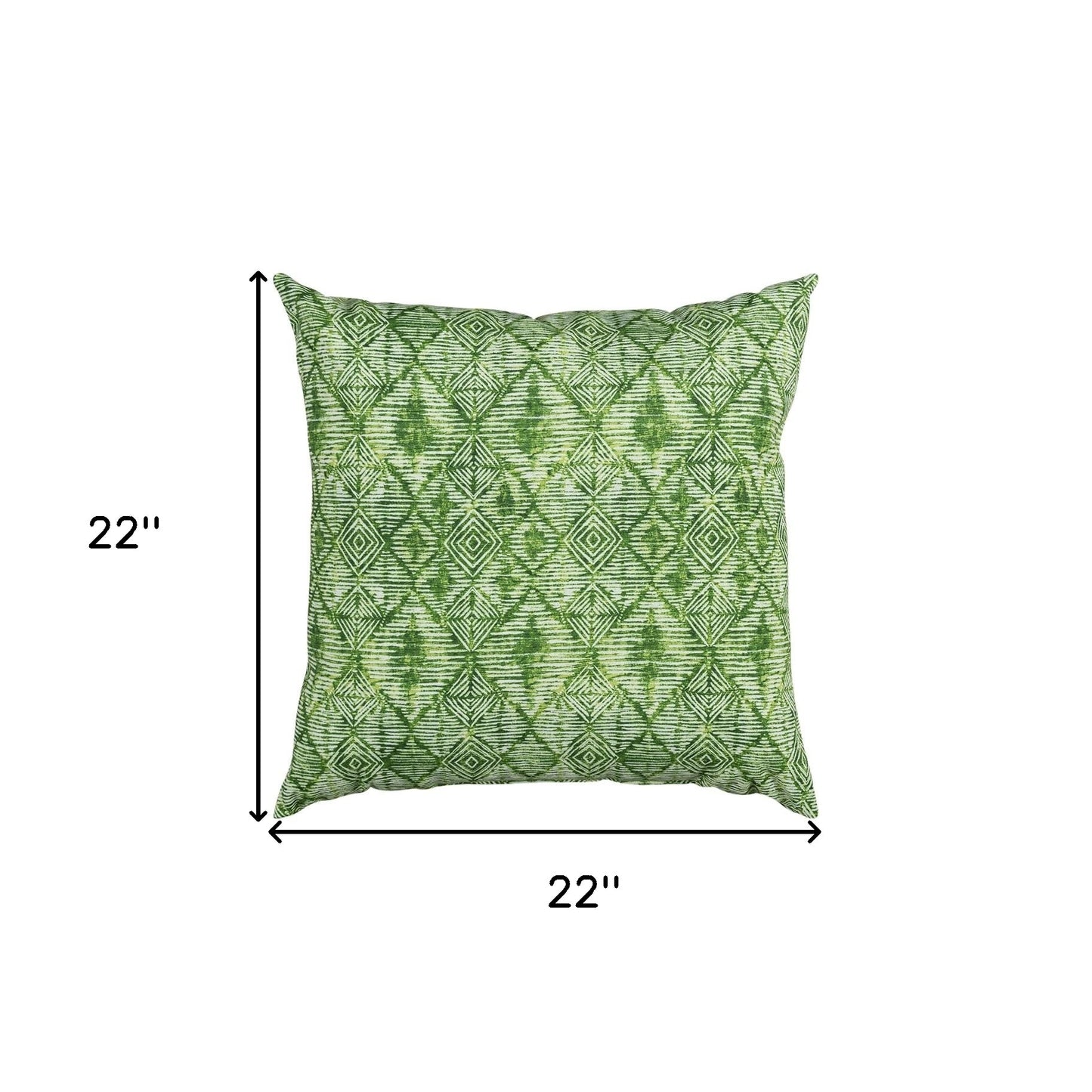 22" Green Ikat Diamond Indoor Outdoor Throw Pillow