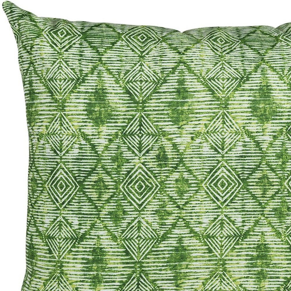 22" Green Ikat Diamond Indoor Outdoor Throw Pillow