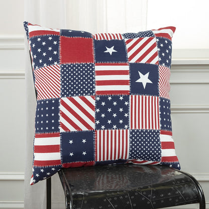 Red White and Blue Patchwork Independence Day Indoor Outdoor Throw Pillow