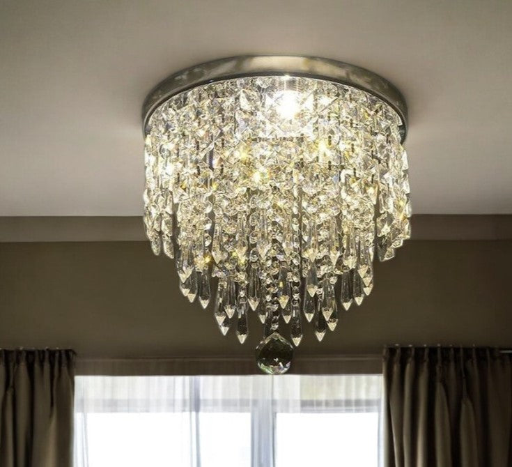 Shaded Globe Transparent Glass And Crystal Dimmable Ceiling Light With Clear Shades