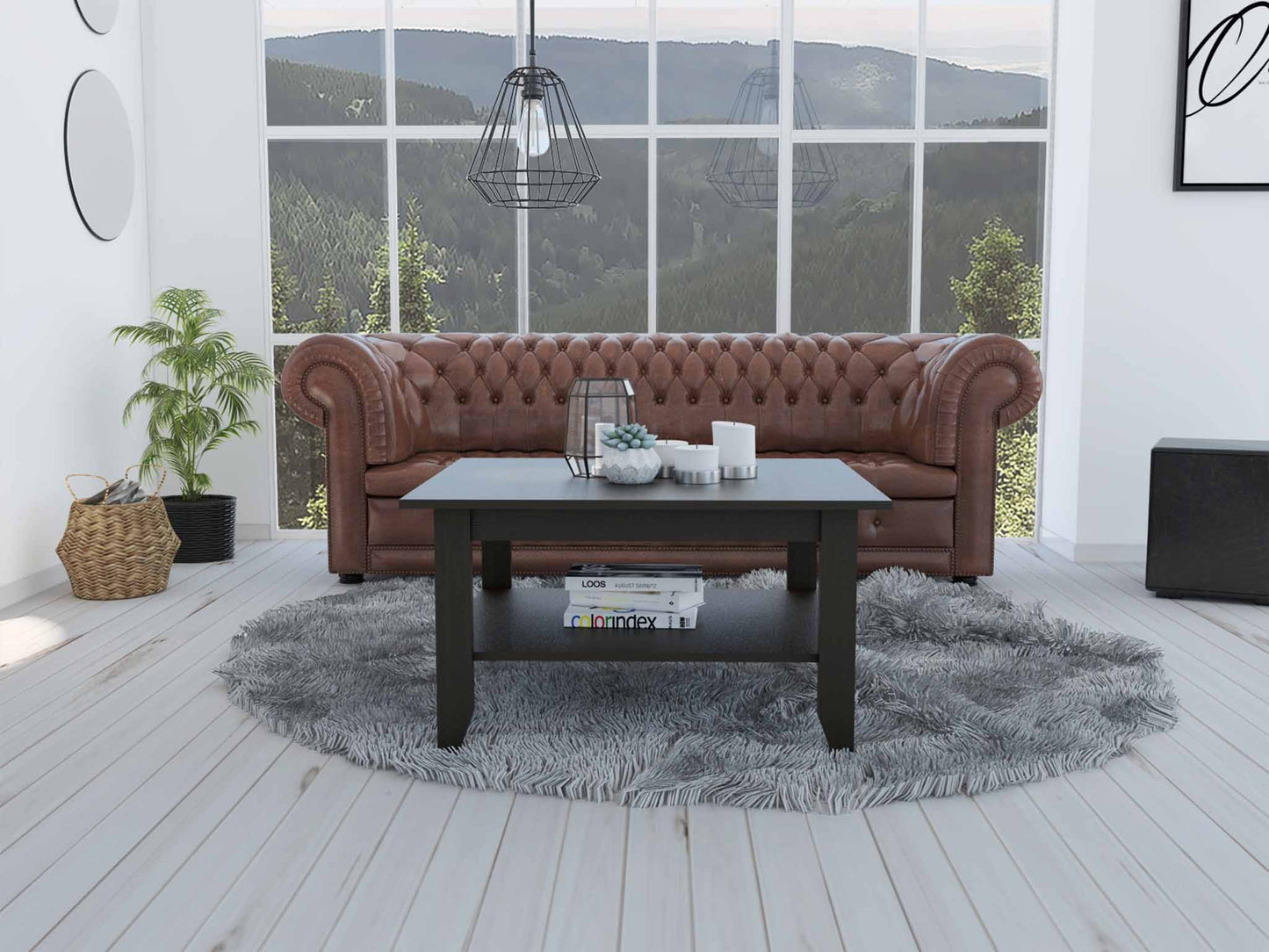 32" Black Coffee Table With Shelf