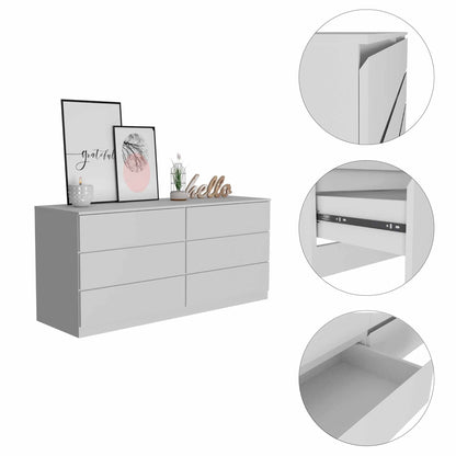 60" White Six Drawer Double Dresser