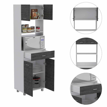 Modern Gray Stria Tall Kitchen Cart