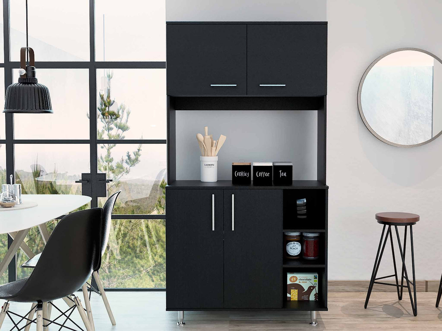 Modern Black  Kitchen Cabinet with Two Storage Shelves