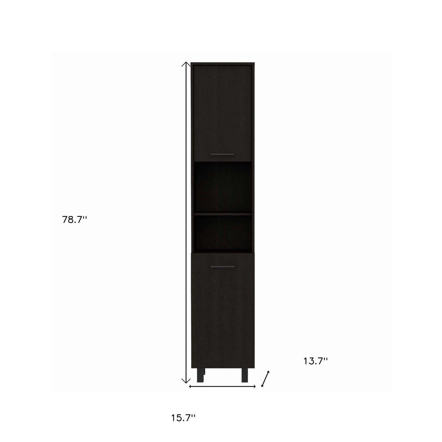 78" Modern Black Sleek and Tall Pantry Cabinet