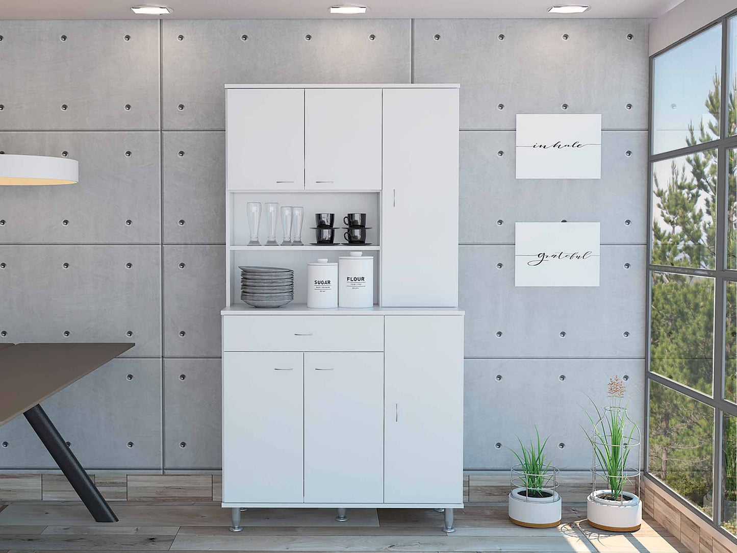 White Pantry Cabinet with Multiple Storage Shelves