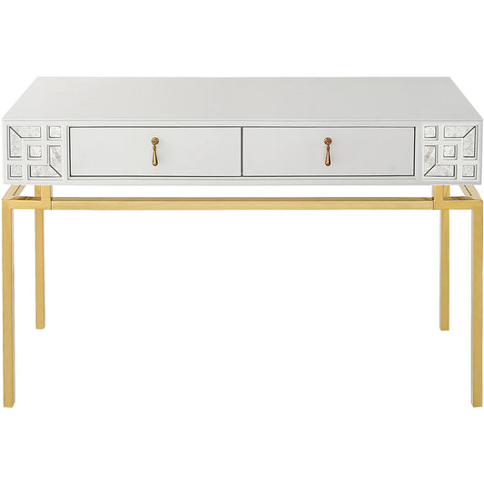 47" White and Gold Wood and Manufactured Wood Blend Mirrored Console Table With Storage