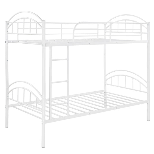 White Modern Classic Twin Over Twin Metal Bunk Bed