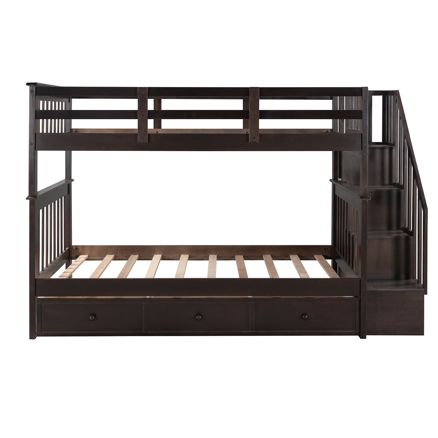 Espresso Twin Over Twin Bunk Bed with Stairway and Drawers