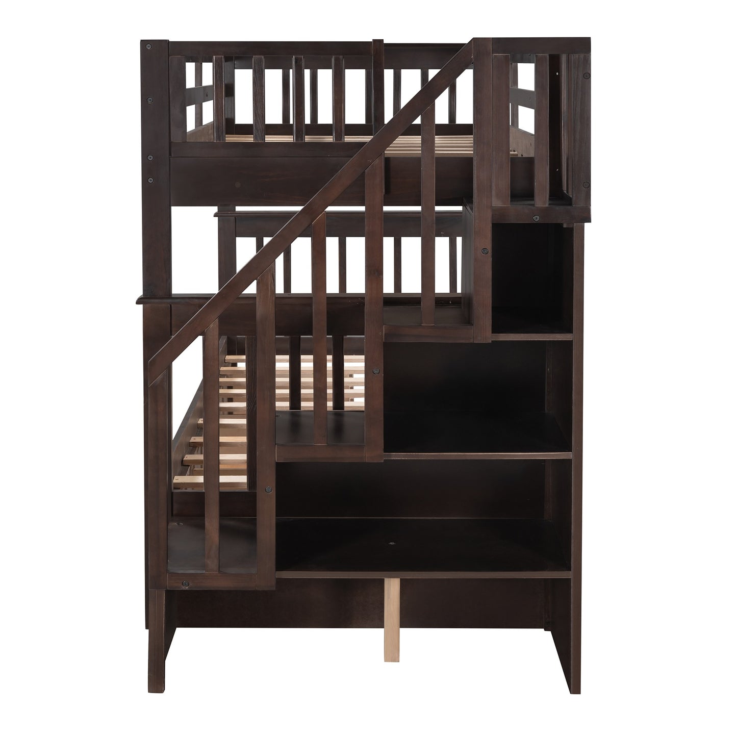 Espresso Twin Over Twin Bunk Bed with Stairway and Drawers