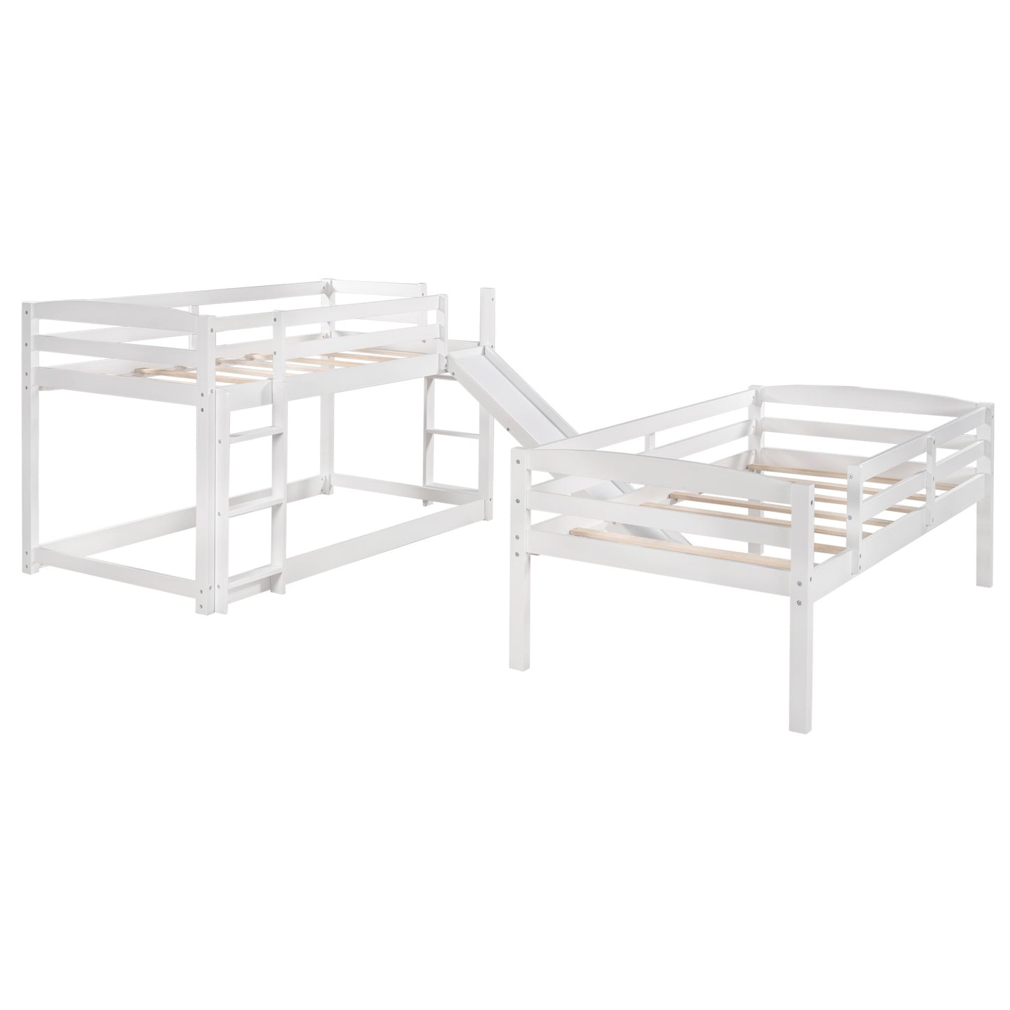 White Triple Bunk Twin Sized Bed with Slide