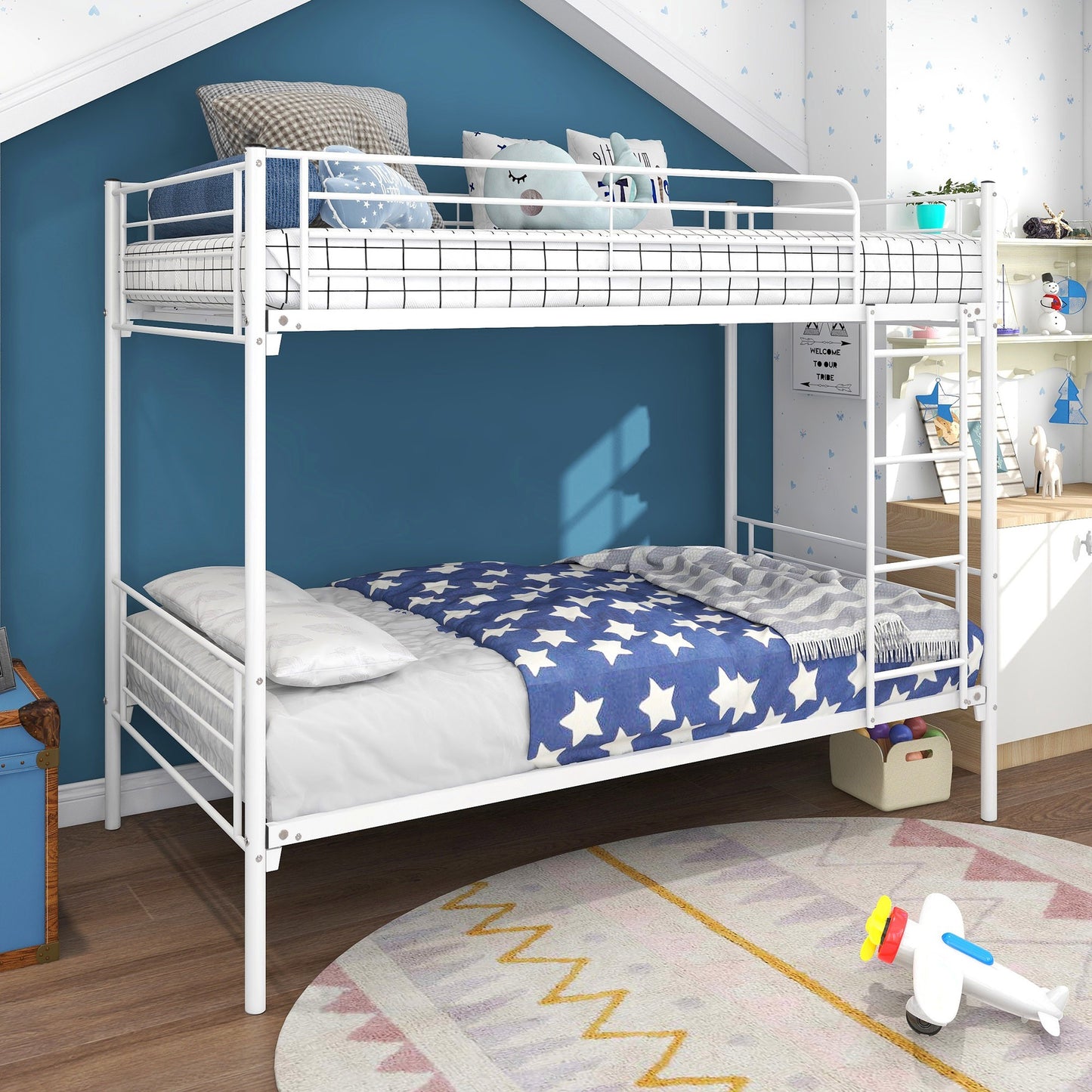 White Heavy Duty Twin Over Full Metal Bunk Bed