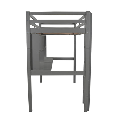 Gray Twin Loft Bed With Desk and Shelves