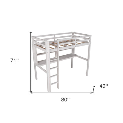 White Twin Loft Bed With Desk and Shelves