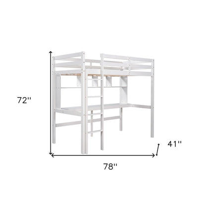 Minimalist White Twin Size Loft Bed with Built In Desk and Shelf