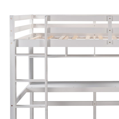 Minimalist White Twin Size Loft Bed with Built In Desk and Shelf