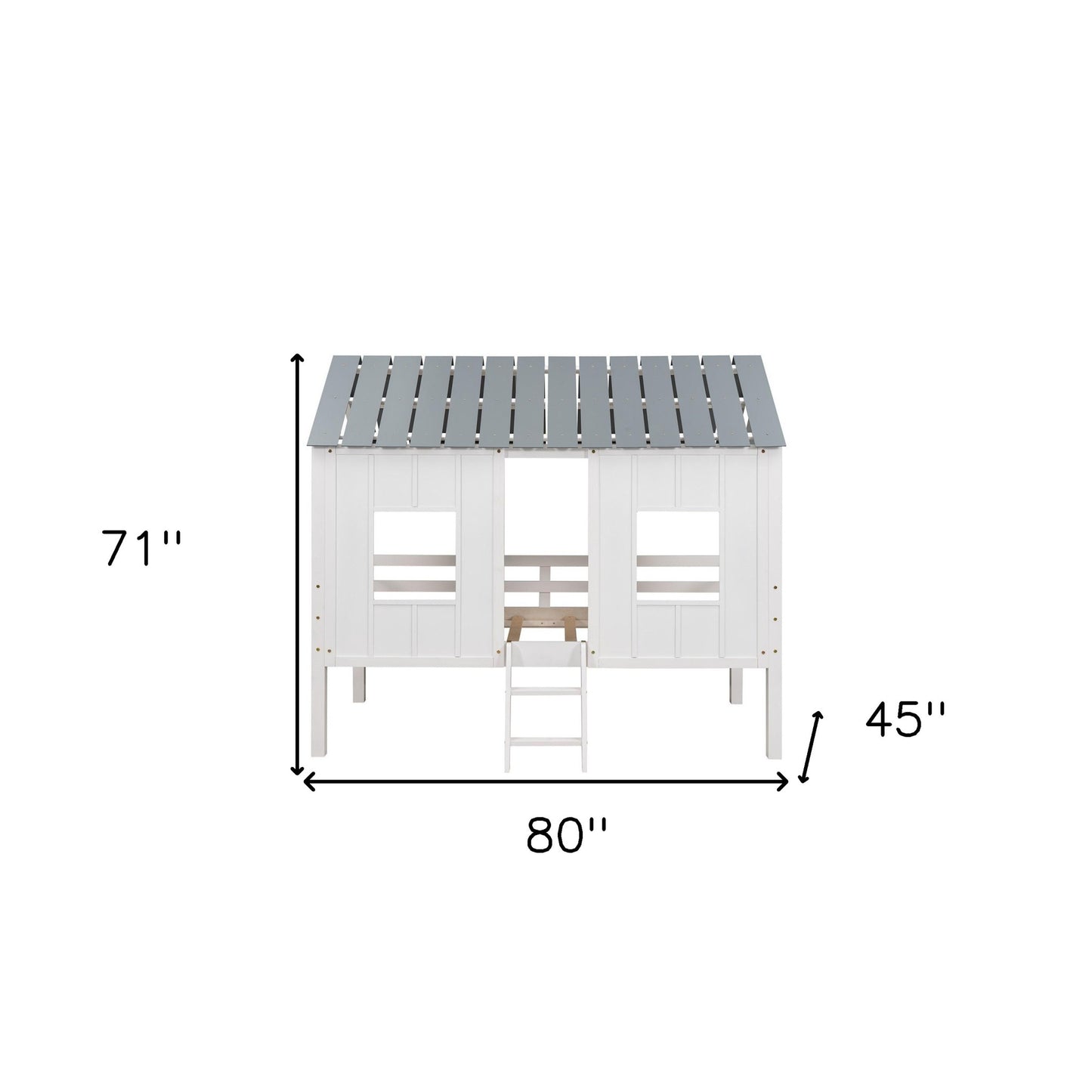 Playhouse with Windows and Roof White Twin Size Low Loft Bed