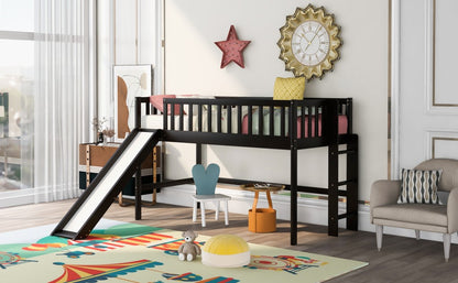 Dark Brown Twin Size Loft Bed with Slide