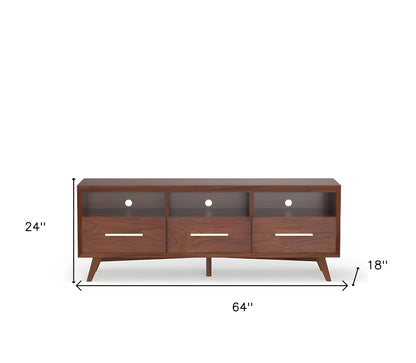 64" Brown Mahogany Solids & Veneer Open shelving TV Stand