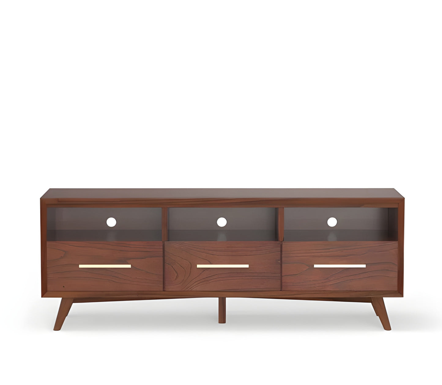 64" Brown Mahogany Solids & Veneer Open shelving TV Stand