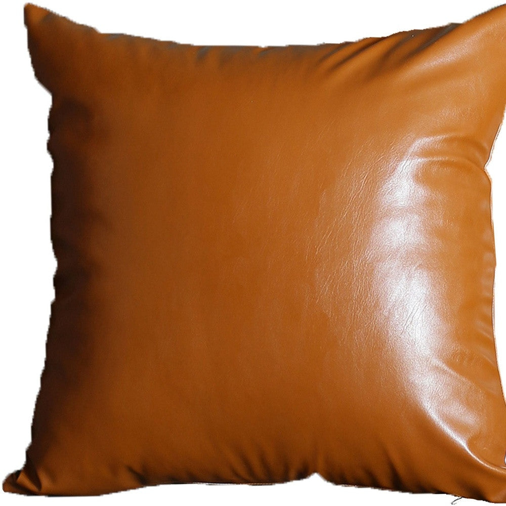 Set Of Two 17" X 17" Brown Faux Leather Zippered Pillow