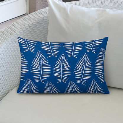 12" X 18" Blue And White Zippered Tropical Lumbar Indoor Outdoor Pillow