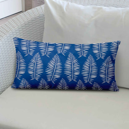 12" X 16" Blue And White Enveloped Tropical Lumbar Indoor Outdoor Pillow Cover