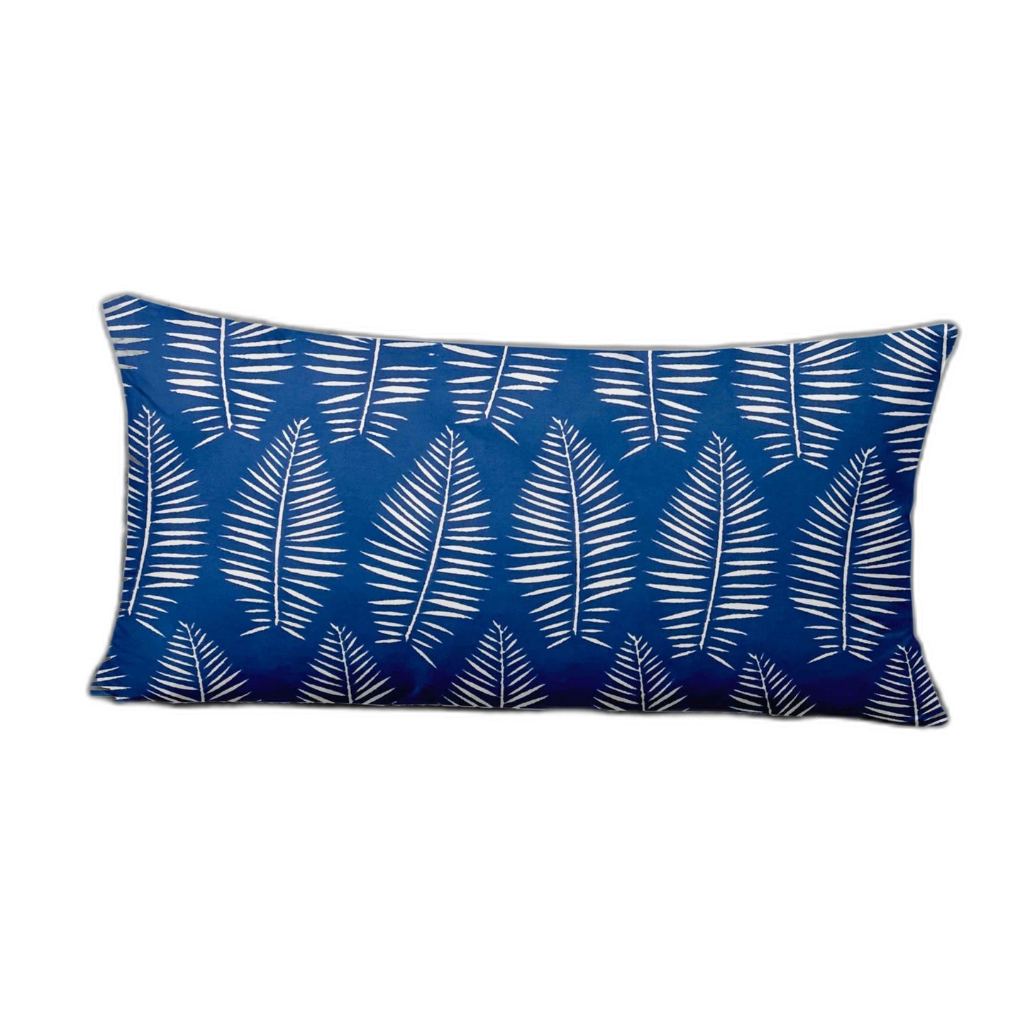 12" X 16" Blue And White Enveloped Tropical Lumbar Indoor Outdoor Pillow Cover