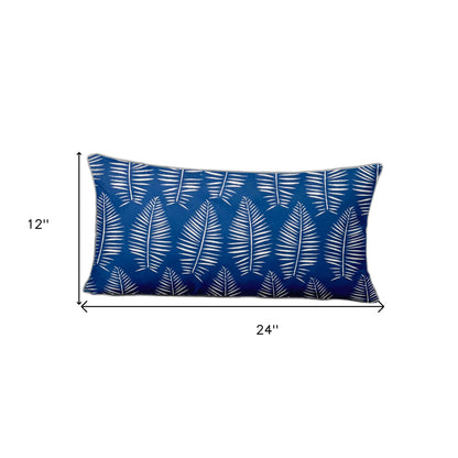 12" X 16" Blue And White Enveloped Tropical Lumbar Indoor Outdoor Pillow Cover