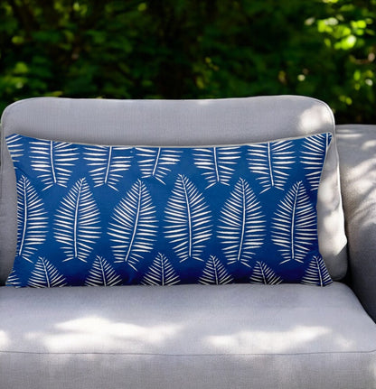 12" X 16" Blue And White Enveloped Tropical Lumbar Indoor Outdoor Pillow Cover