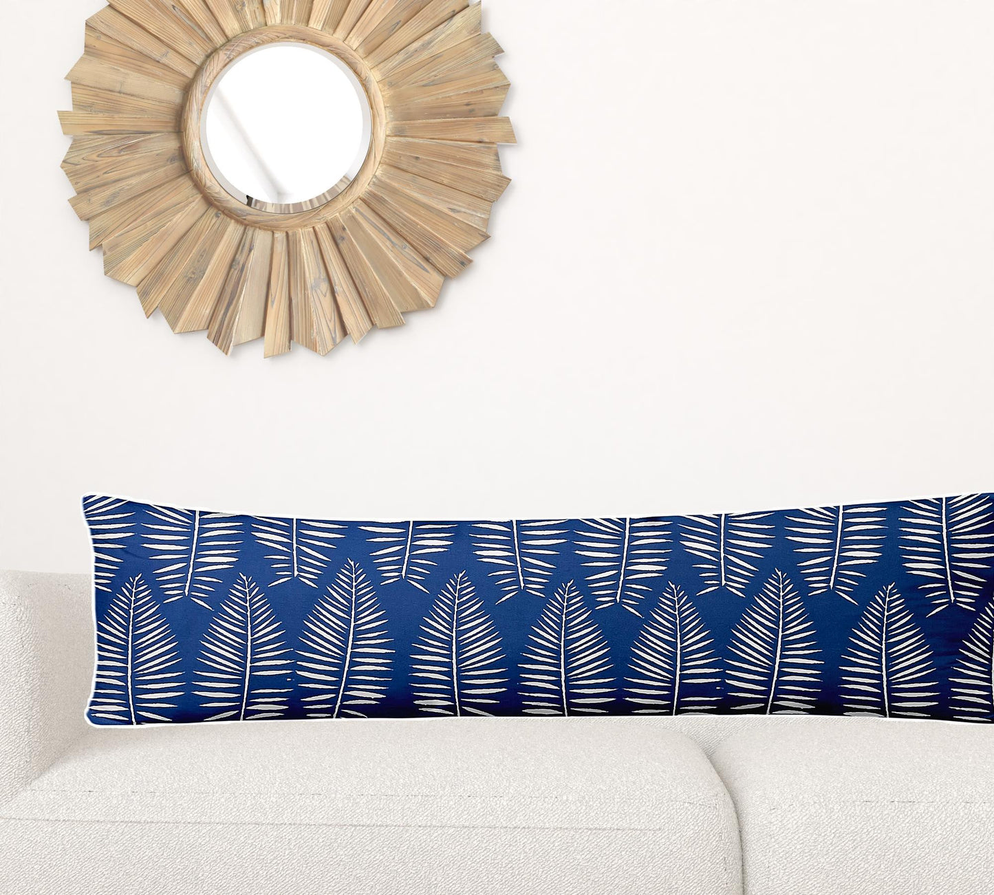 12" X 16" Blue And White Enveloped Tropical Lumbar Indoor Outdoor Pillow Cover