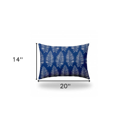 12" X 16" Blue And White Enveloped Tropical Lumbar Indoor Outdoor Pillow Cover