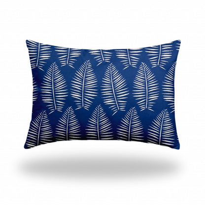 12" X 16" Blue And White Enveloped Tropical Lumbar Indoor Outdoor Pillow Cover