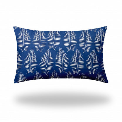 12" X 18" Blue And White Zippered Tropical Lumbar Indoor Outdoor Pillow