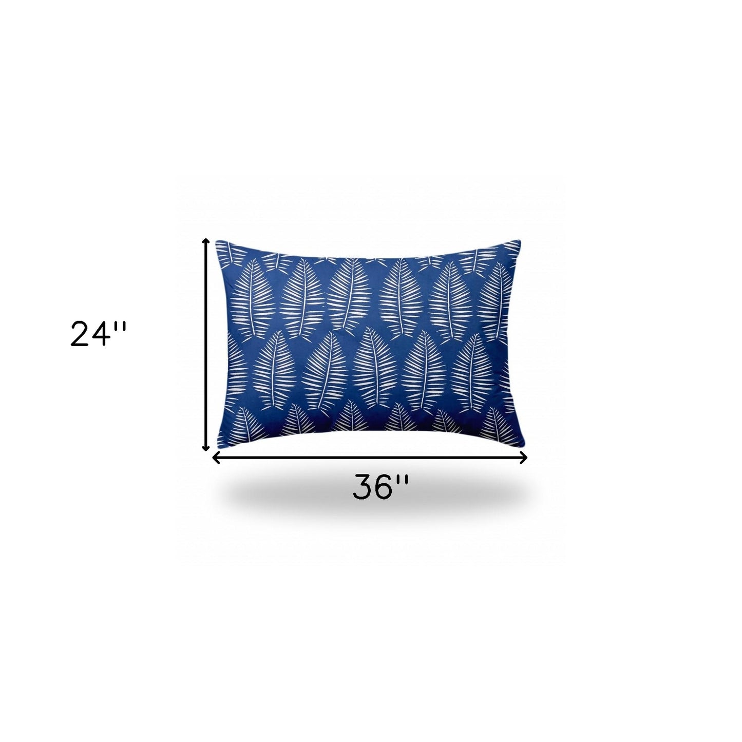 12" X 16" Blue And White Blown Seam Tropical Lumbar Indoor Outdoor Pillow