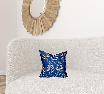 12" X 16" Blue And White Enveloped Tropical Lumbar Indoor Outdoor Pillow Cover