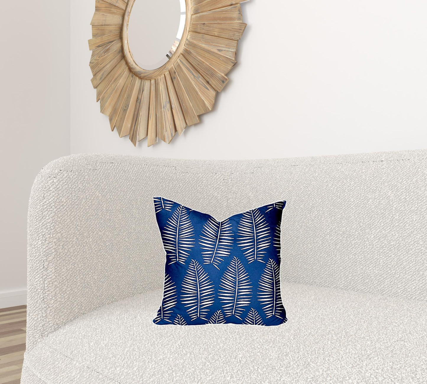 12" X 16" Blue And White Enveloped Tropical Lumbar Indoor Outdoor Pillow Cover