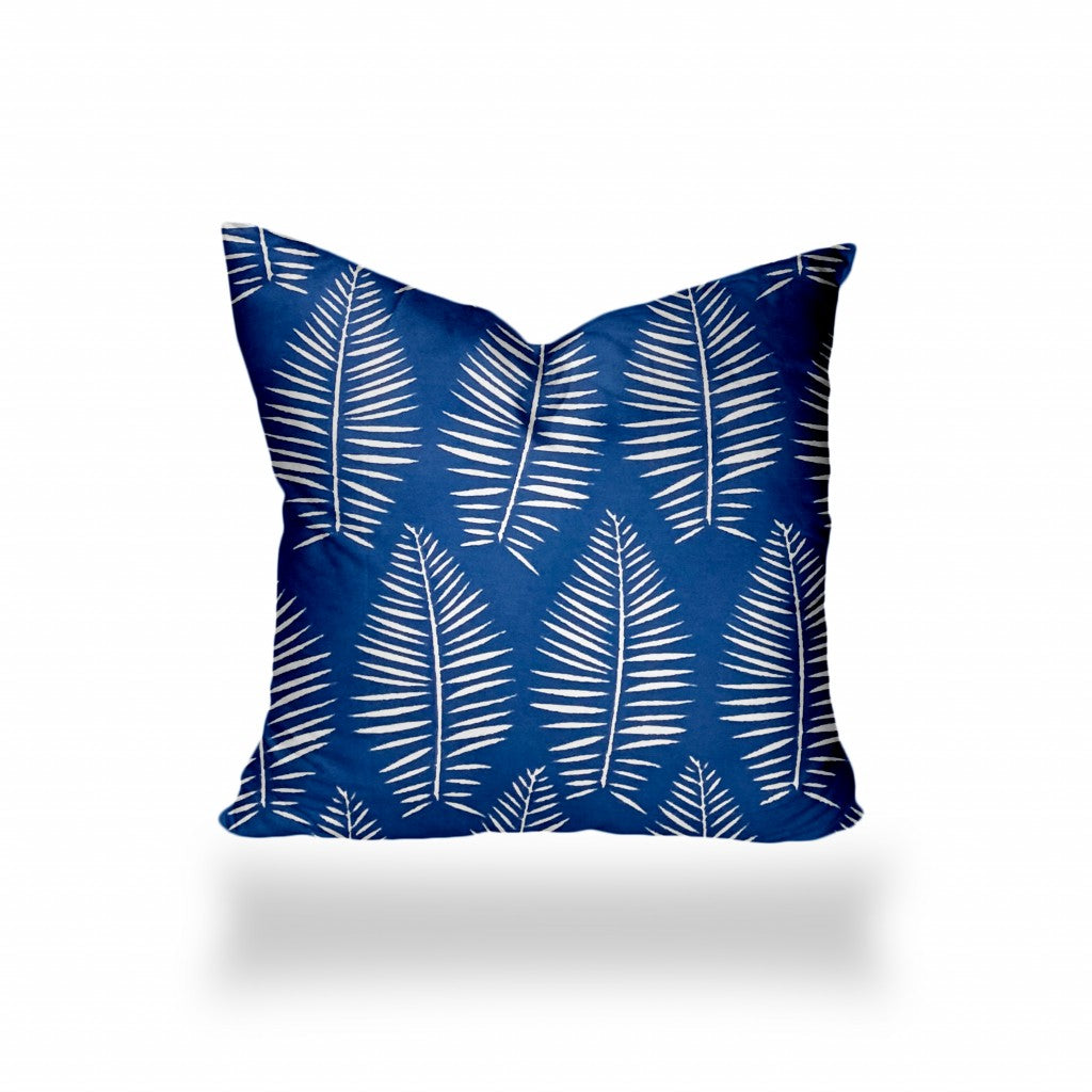 12" X 18" Blue And White Zippered Tropical Lumbar Indoor Outdoor Pillow