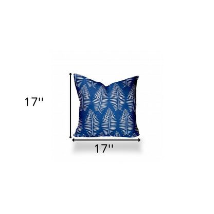 12" X 16" Blue And White Enveloped Tropical Lumbar Indoor Outdoor Pillow Cover