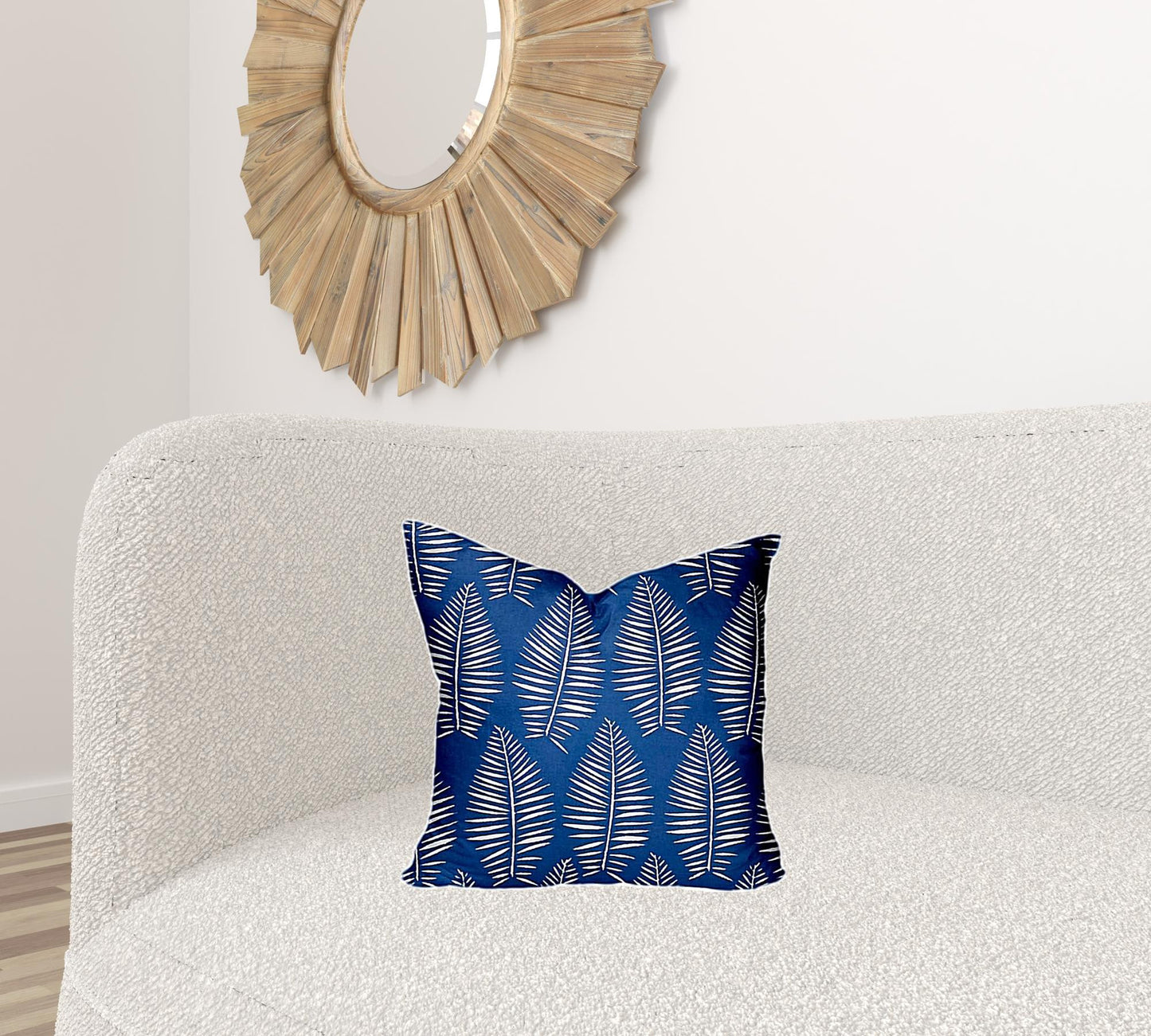 12" X 16" Blue And White Enveloped Tropical Lumbar Indoor Outdoor Pillow Cover