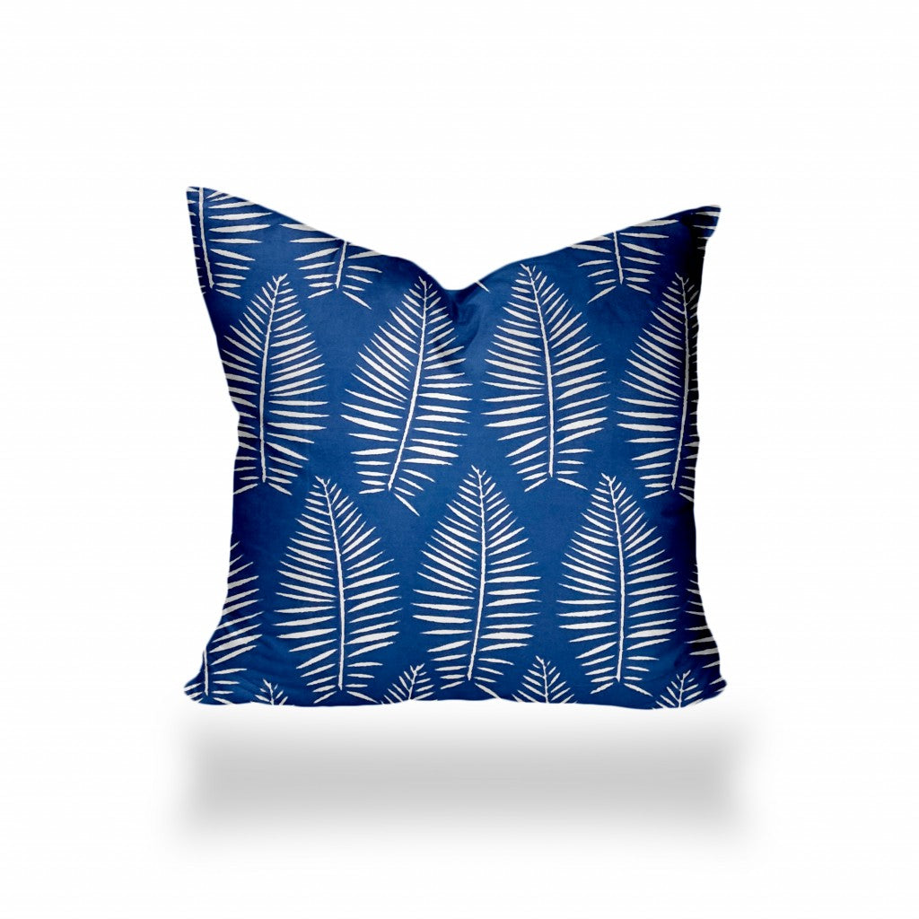 12" X 16" Blue And White Blown Seam Tropical Lumbar Indoor Outdoor Pillow