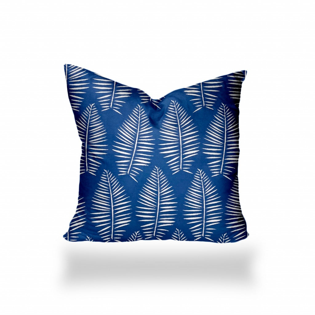 12" X 16" Blue And White Enveloped Tropical Lumbar Indoor Outdoor Pillow Cover