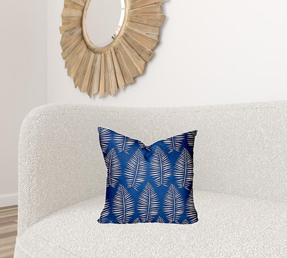 12" X 16" Blue And White Enveloped Tropical Lumbar Indoor Outdoor Pillow Cover